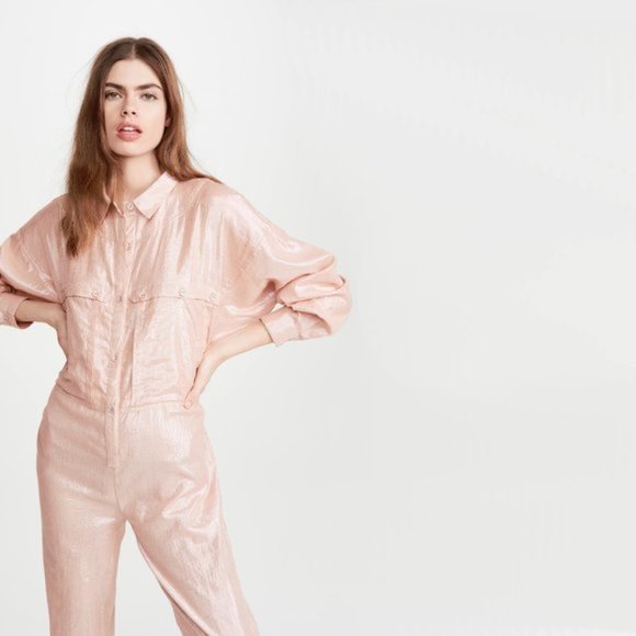 NWT Kondi pink & metallic thread utility jumpsuit, XS - Picture 5 of 8